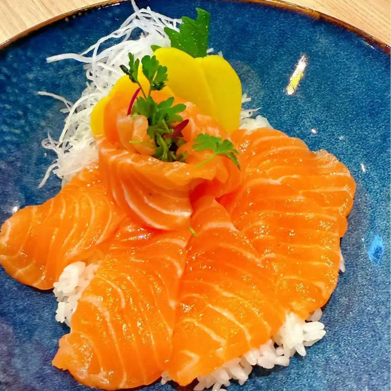 Shin Sushi-Japanese-restaurant-Salmon-Sashimi-Bowl-Pleasant-Hill Salmon Sashimi Bowl Fresh salmon sashimi on a bed of rice at Shin Sushi, a Japanese restaurant in Pleasant Hill
